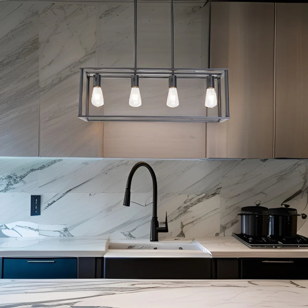 Industrial Pendant Light 4 Light Open Frame Rectangle Fixture