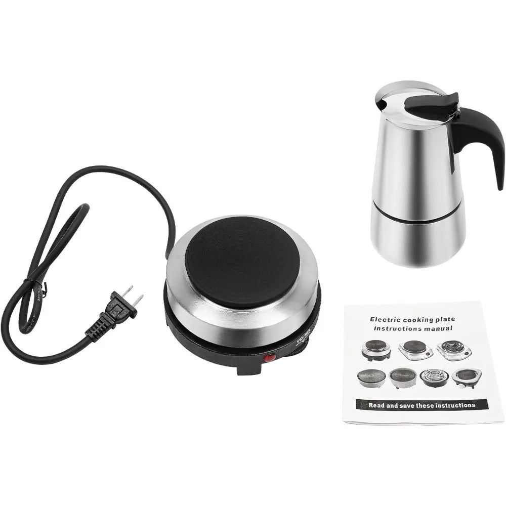 Pot Stainless Steel Coffee Pot Stovetop Espresso Maker Percolator Italian Coffee Maker 200ml/7oz/4 Cup W/Electric Stove (4 Cup)