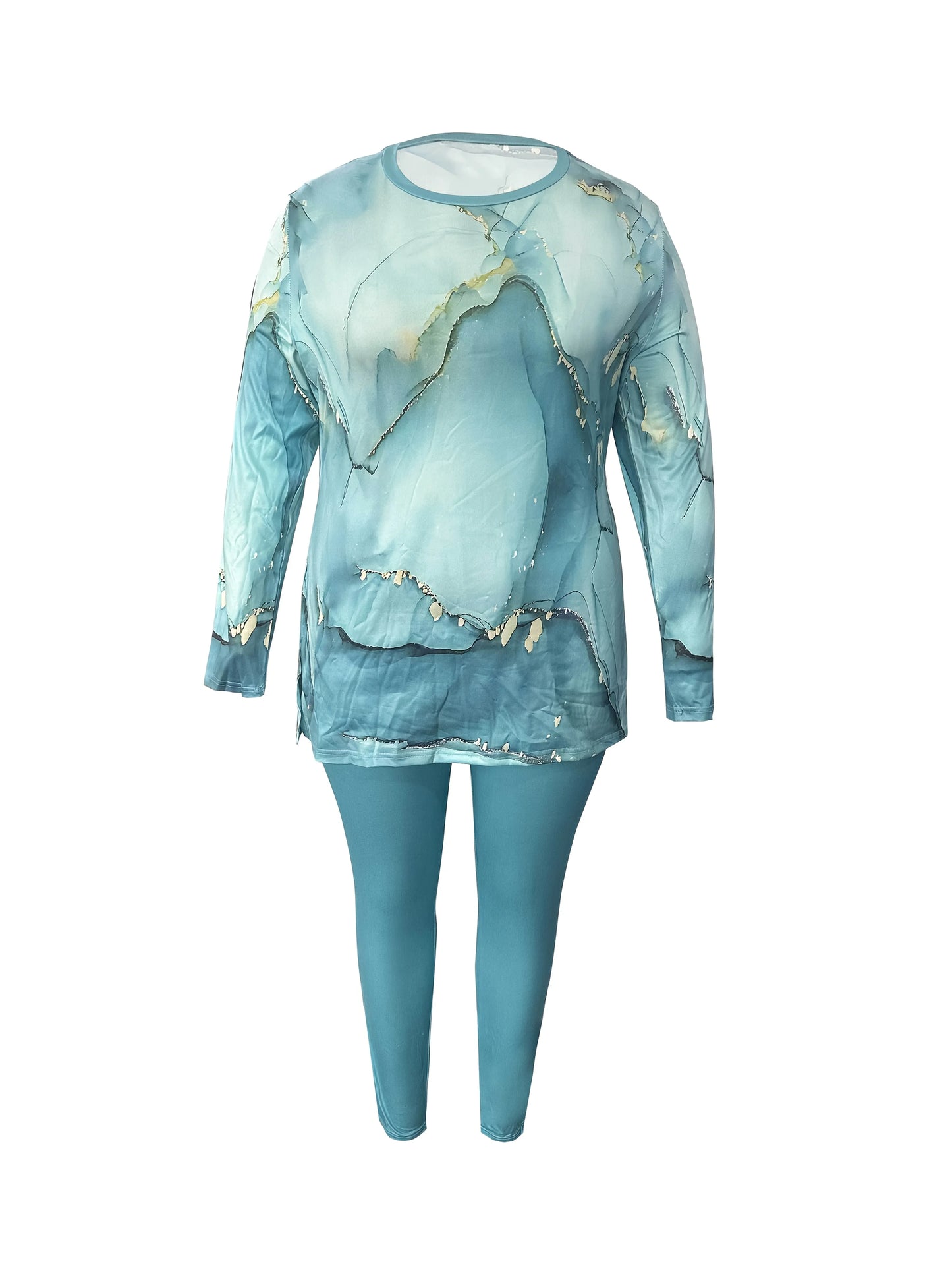 Ink Marble Print Two-Piece Knit Suit For Women Casual Wear