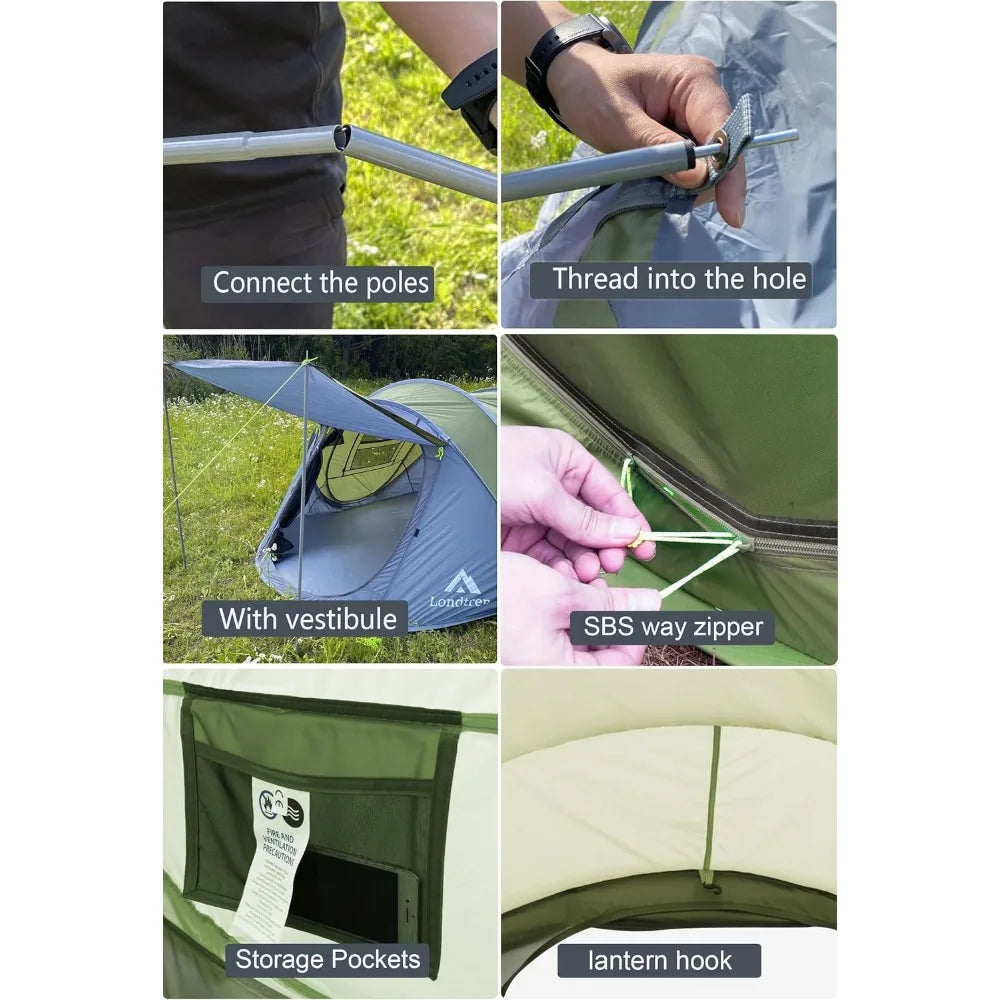 XMSJ Pop Up Tent Waterproof Instant Setup for Family Camping