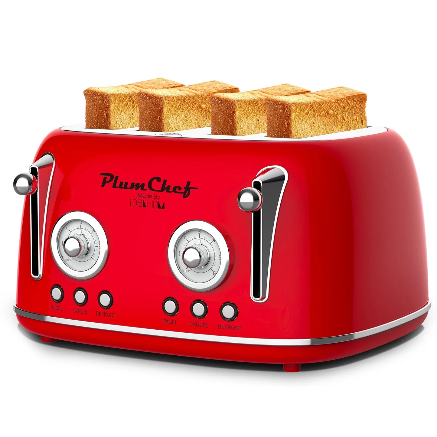 Plum Chef 4 Slice Retro Style Toaster Dual Control -Red