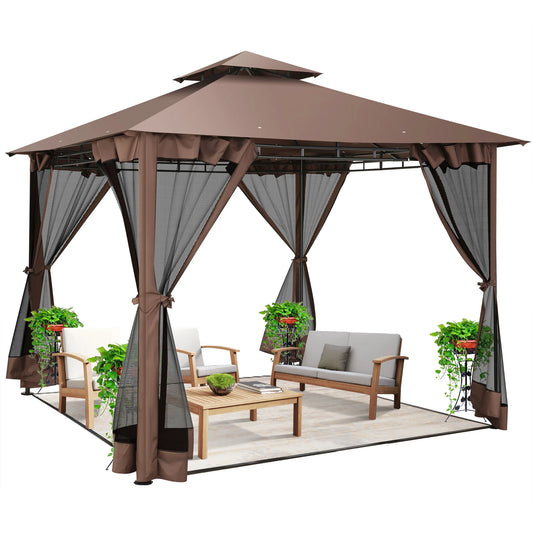 COBIZI Winter Gazebo Pavilion With Cold-Proof Curtains And Double Roof