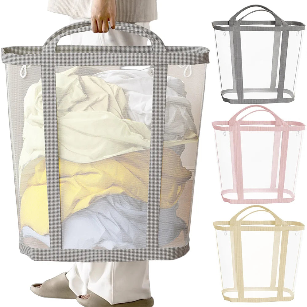 NONECN Polyester Mesh Laundry Basket With Foldable Handle