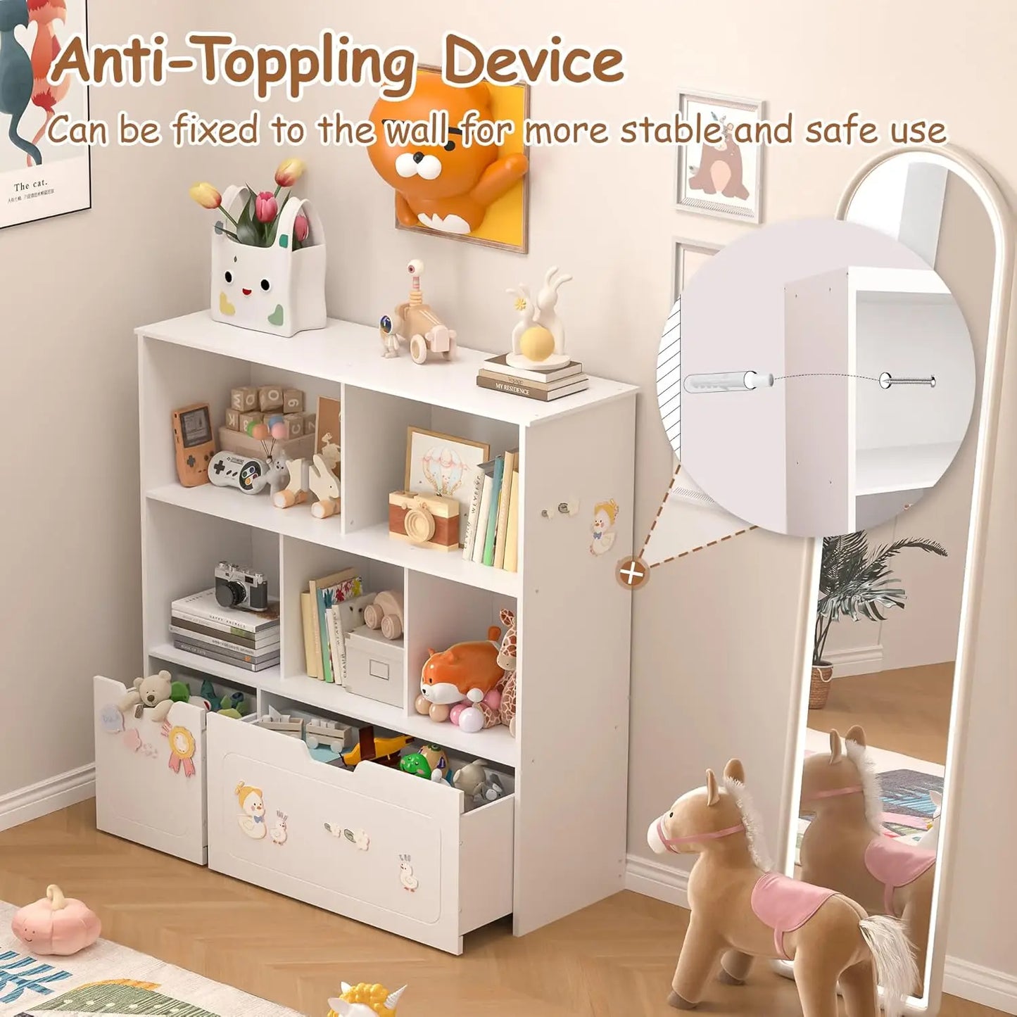 Toy Storage Organizer With Movable Drawers And 3 Shelves