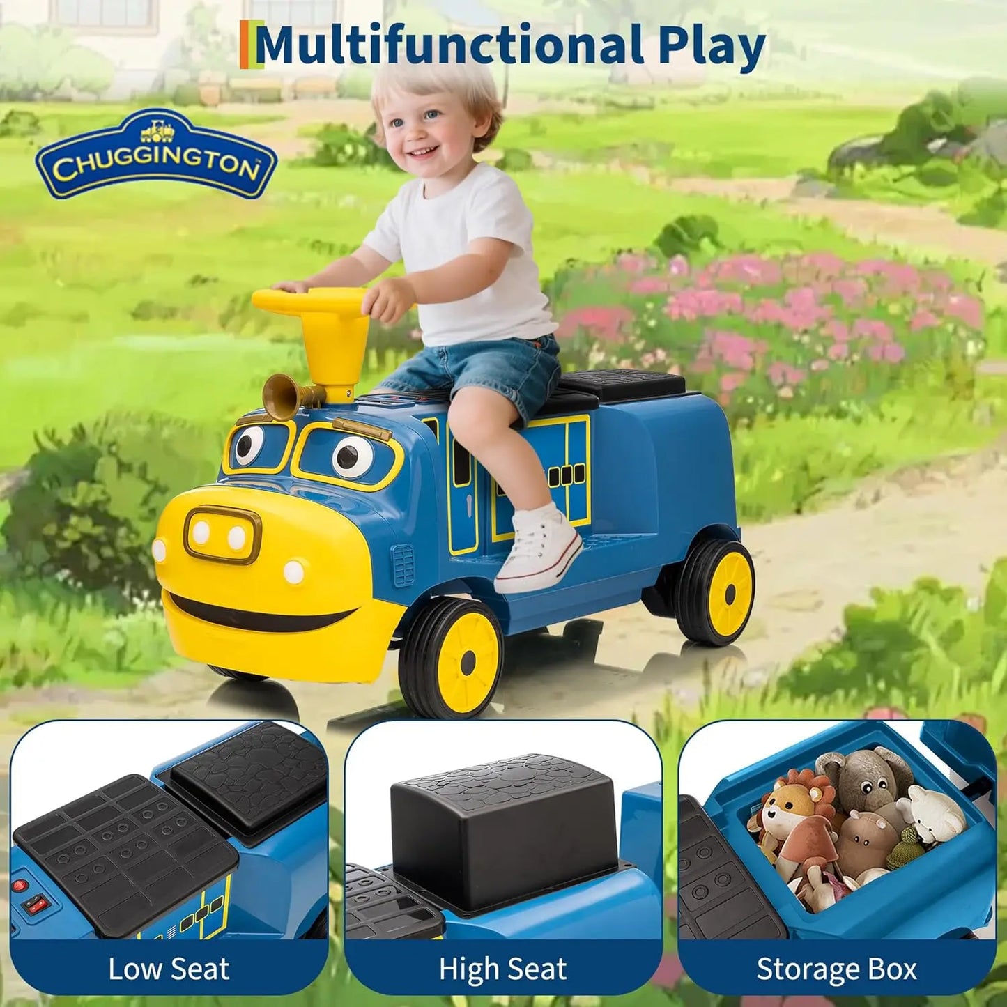 Trackless Two Seater Ride On Train 12V Toy For Toddlers