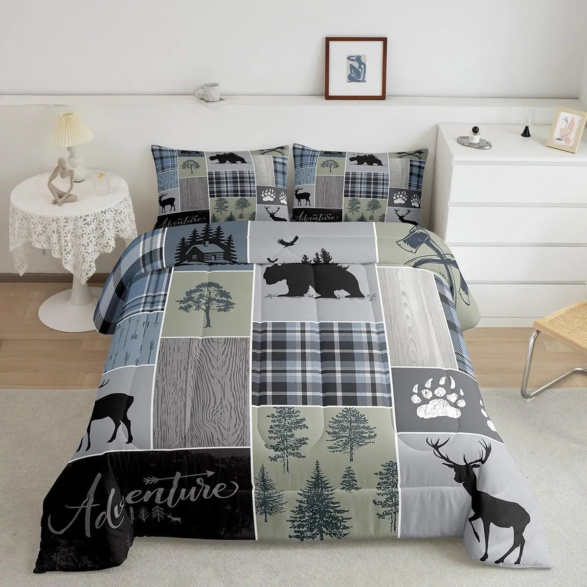 Nonecn Jiangsu Plaid Duvet Cover Set With Striped Pattern Shams