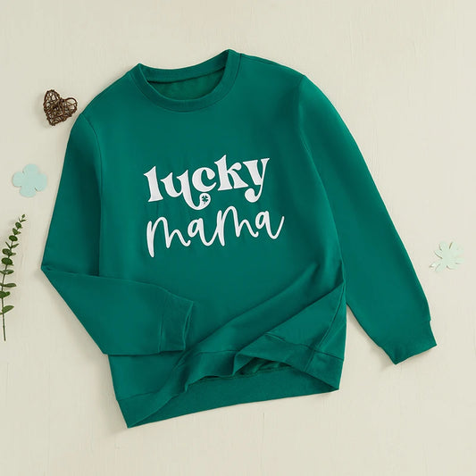 St Patrick Day Family Matching Shamrock Print Sweatshirts