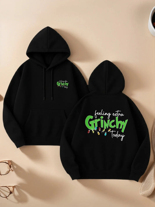 Grinch Themed Graphic Hoodie For Women And Teens Fleece Lined