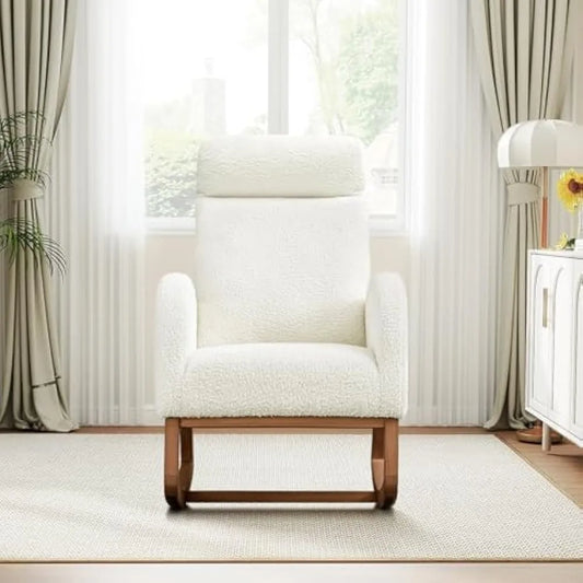 Furniture- Rocking Chair Nursery, Sherpa Nursing Rocking Chairs, Upholstered Nursery Glider Rocker for Mom Nursery Modern Accent