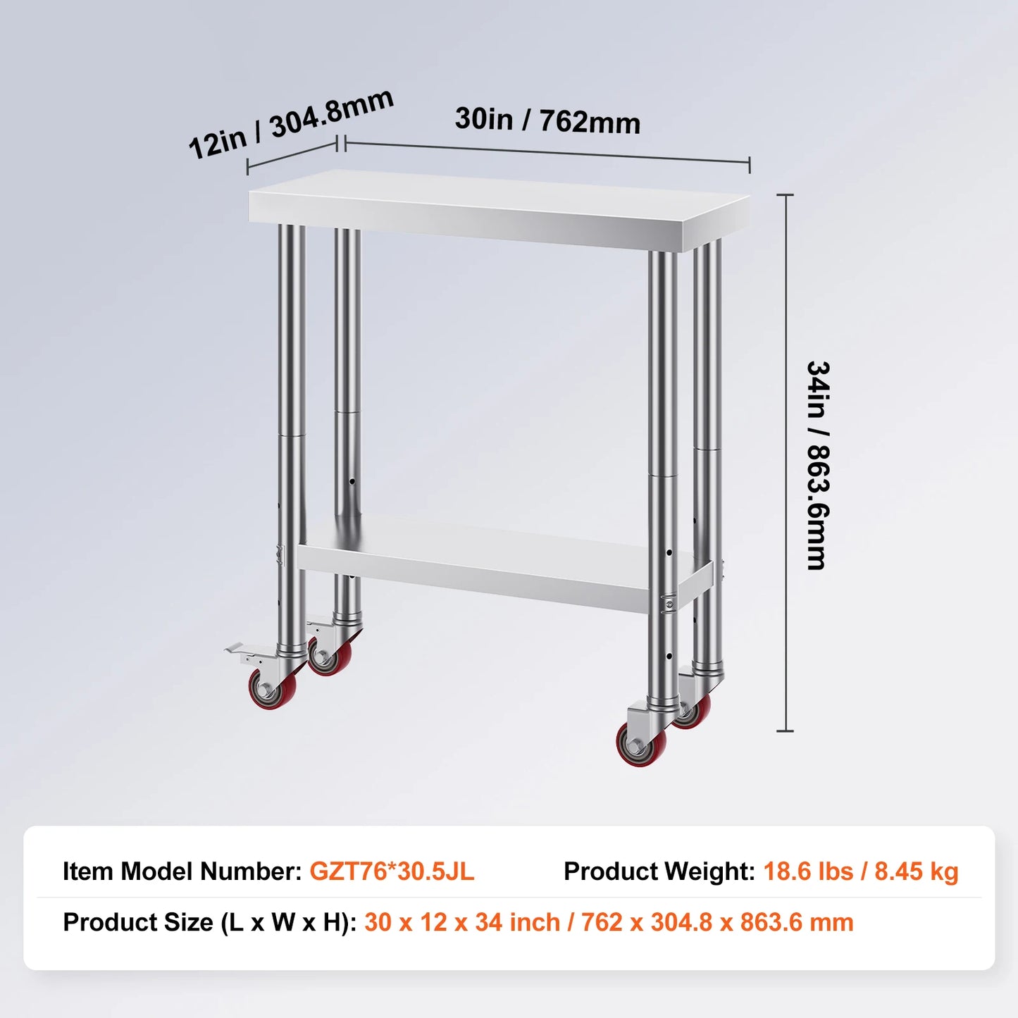 SucceBuy Stainless Steel Kitchen Work Table With Caster Wheels