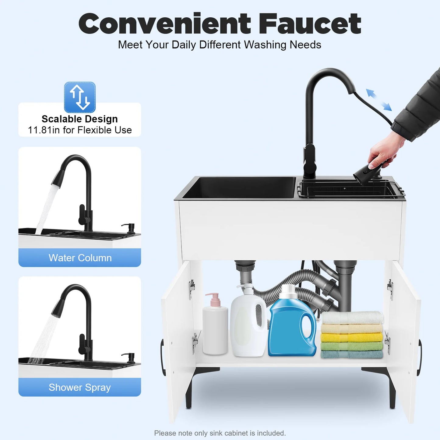 Bymaocar Pull Out Kitchen Faucet For Freestanding Double Basin