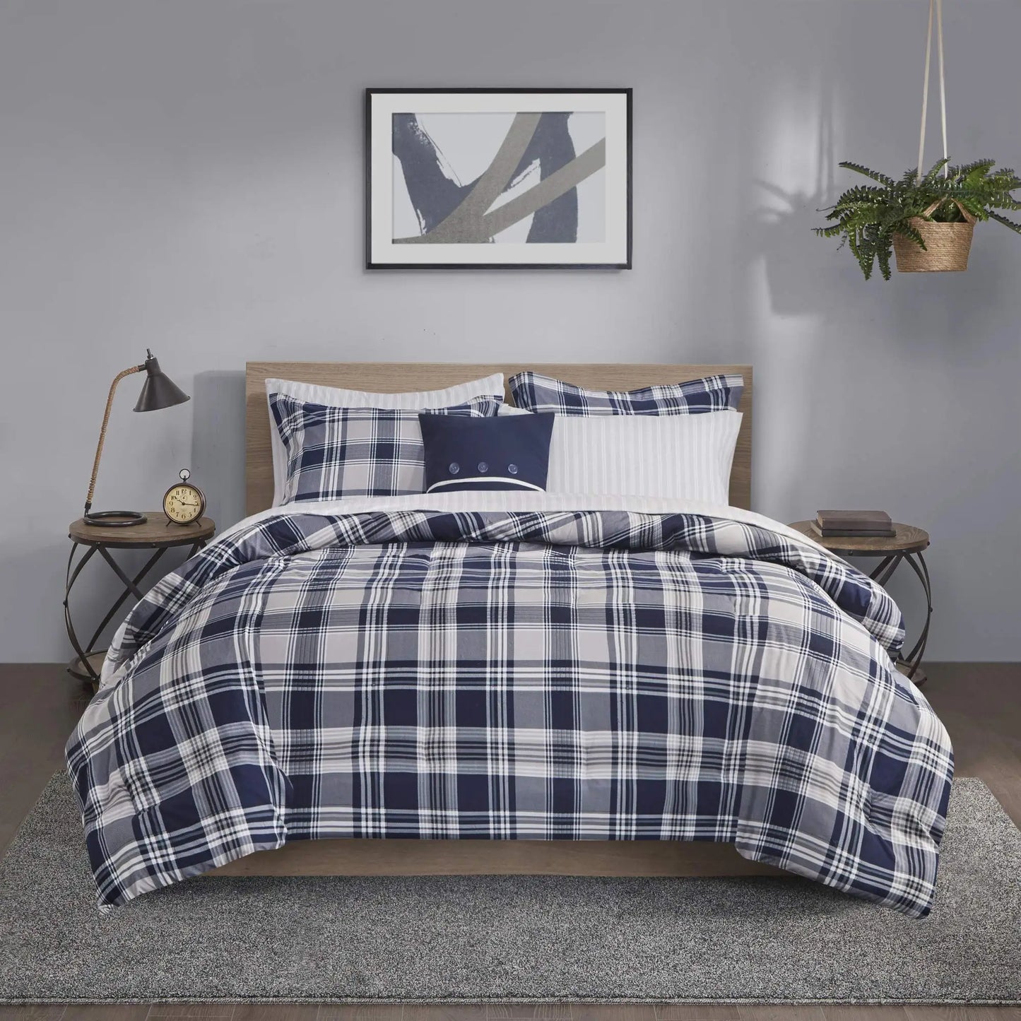 Jiangsu Plaid Duvet Cover Set With 2 Pillow Shams Premium