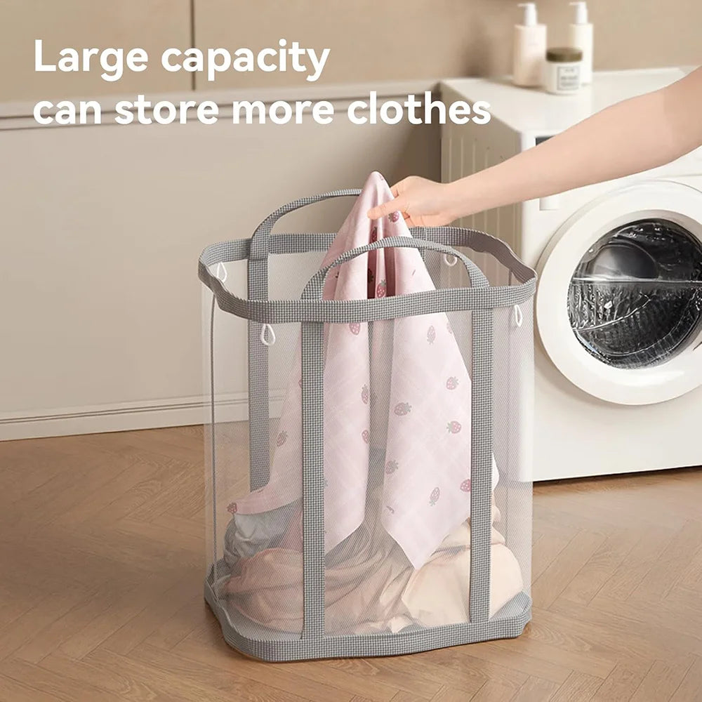 NONECN Polyester Mesh Laundry Basket With Foldable Handle