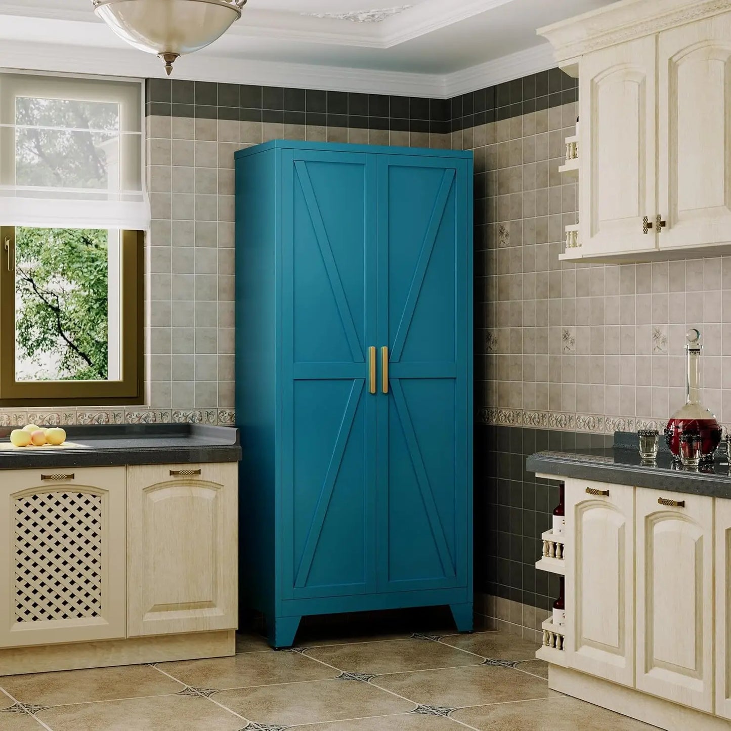 Metal Kitchen Pantry Storage Cabinet With Adjustable Shelves