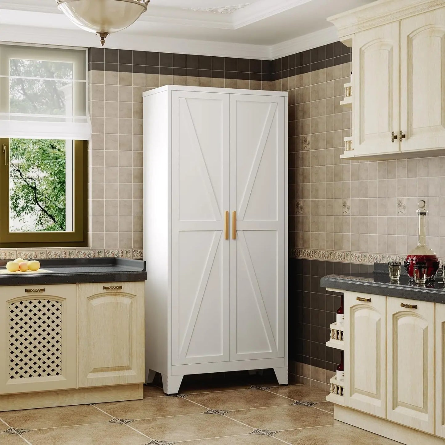 Metal Kitchen Pantry Storage Cabinet With Adjustable Shelves