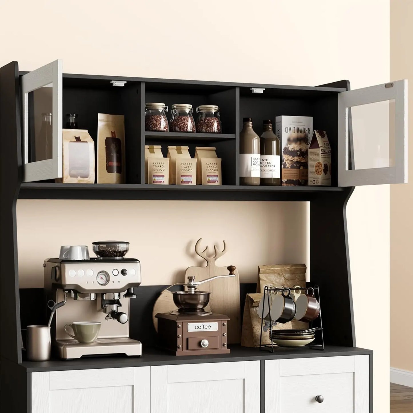 HiMISS Kitchen Pantry Cabinet Sideboard With Drawers And Adjustable Shelves