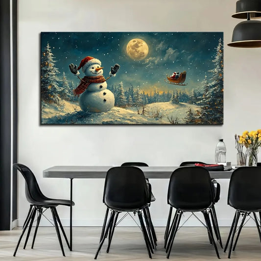 Hign-concerned Snowmen And Sleigh Winter Scene Wall Art