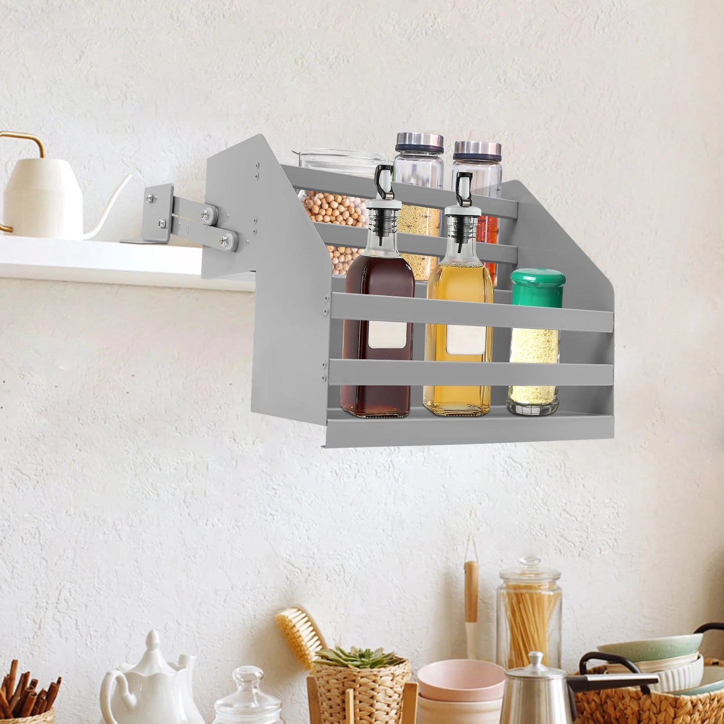 NONECN 2 Tier Pull Down Shelf For Kitchen Cabinets