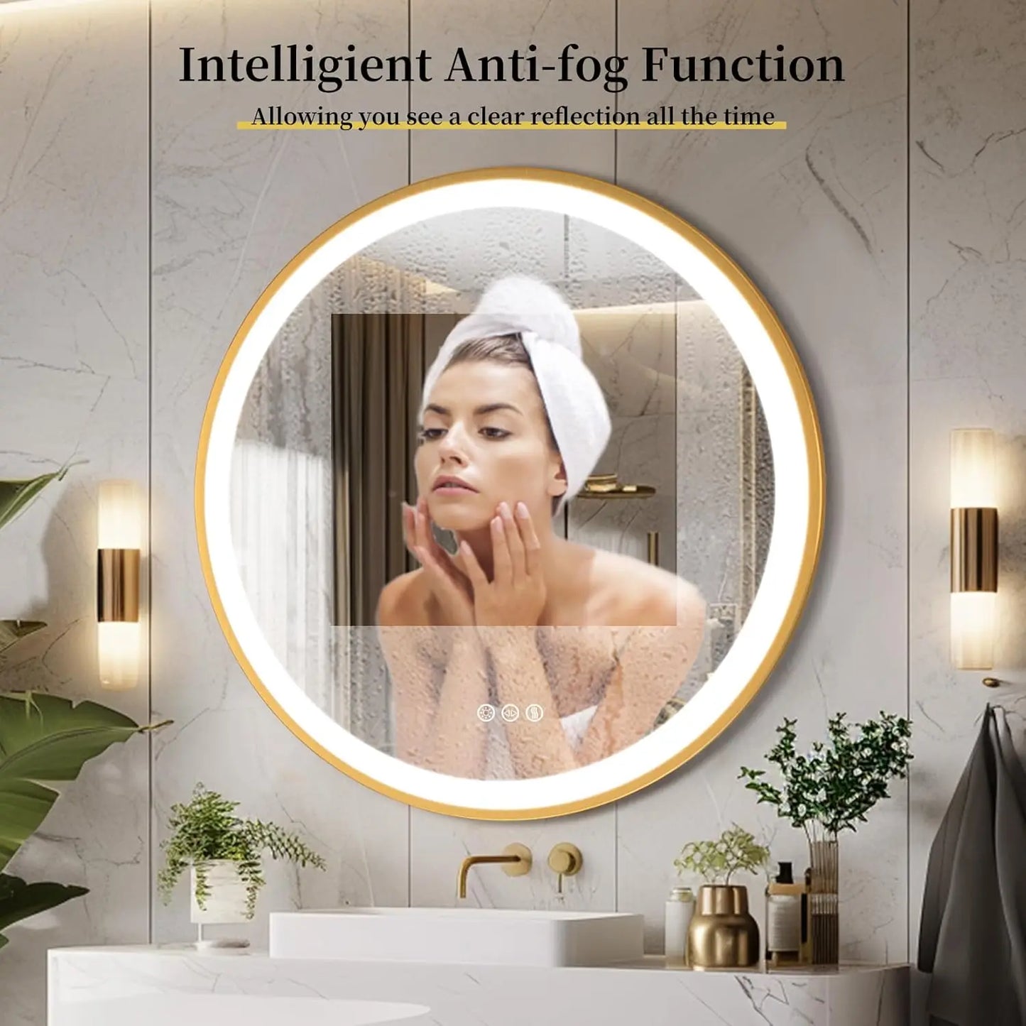 BORWART Bathroom LED Round Mirror Anti Fog 3 Lighting Colors
