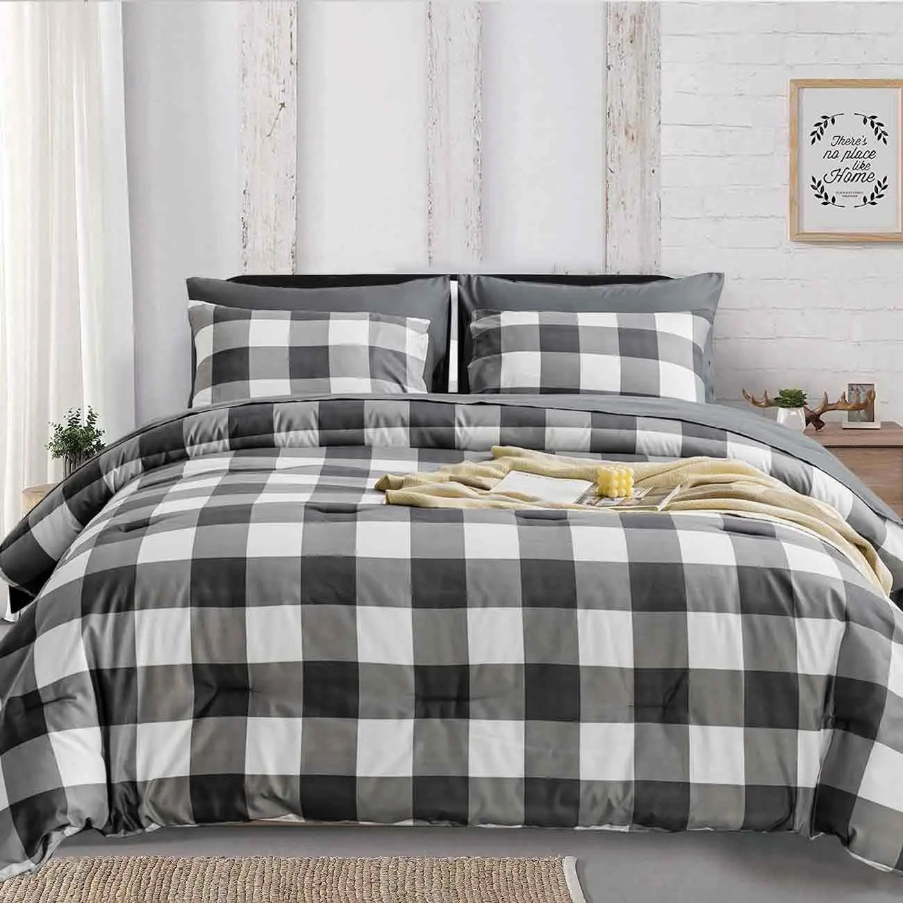 Nonecn Jiangsu Plaid Duvet Cover Set With Striped Pattern Shams
