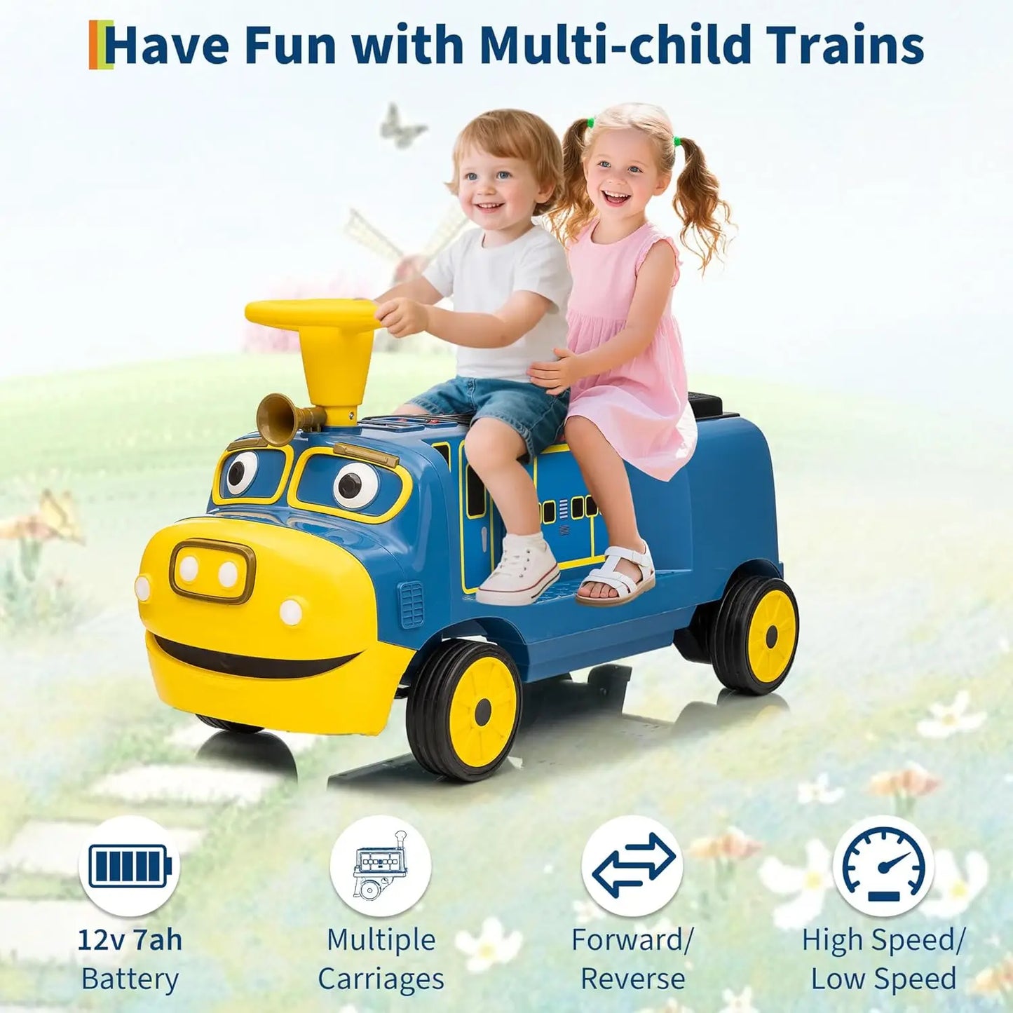 Trackless Two Seater Ride On Train 12V Toy For Toddlers