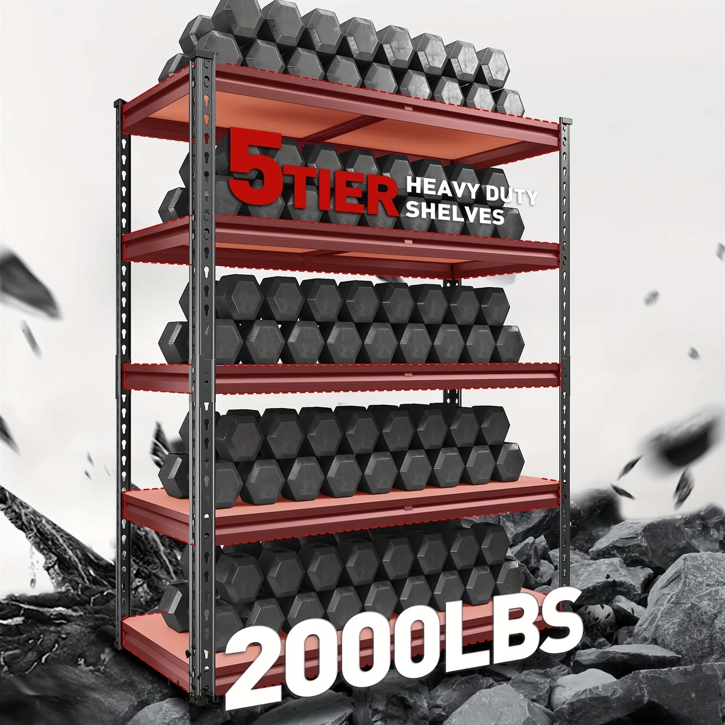 High-concerned 2000lb 5 Tier Heavy Duty Shelving Unit