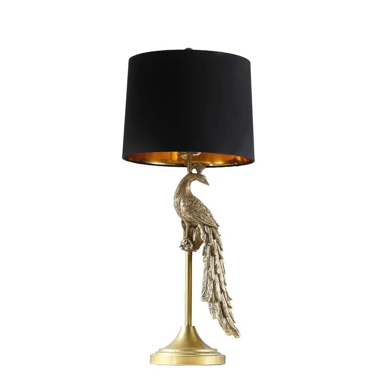 29" Modern Elegant Golden Peacock Table Lamp on Pedestal - Polyresin Design