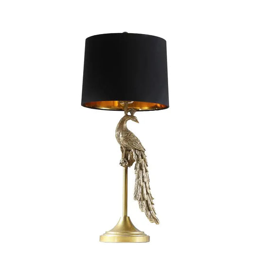 29" Modern Elegant Golden Peacock Table Lamp on Pedestal - Polyresin Design