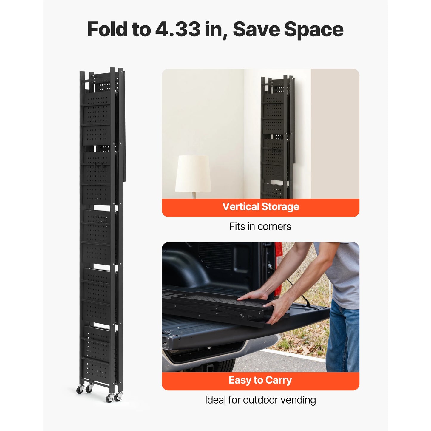SucceBuy Foldable Mobile Storage Shelf With Wheels