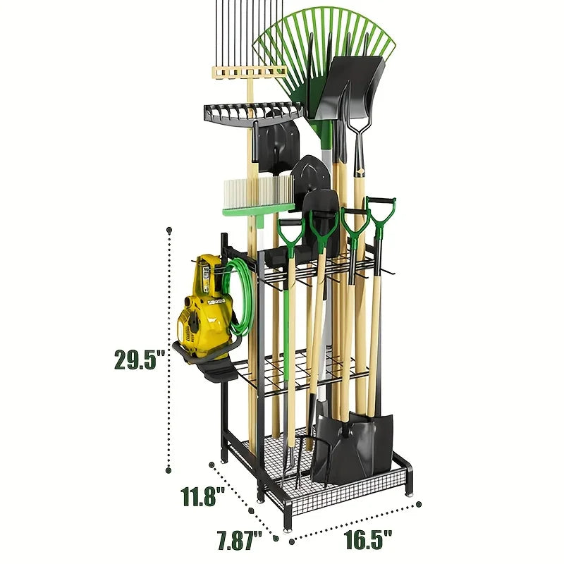 Garden Tool Rack Heavy Duty Steel For Garage Storage