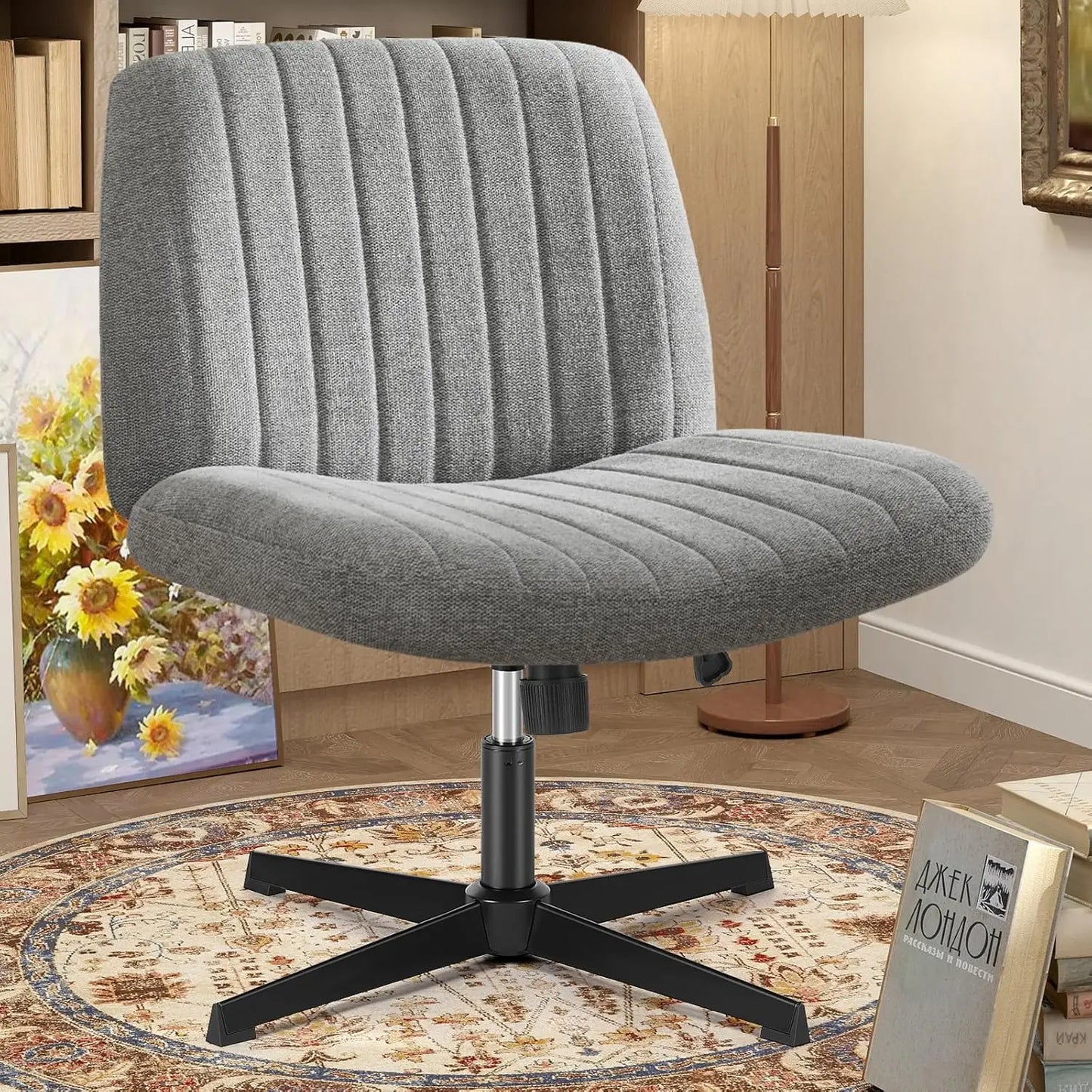 Criss Cross Legged Armless Swivel Chair Height Adjustable Padded Fabric