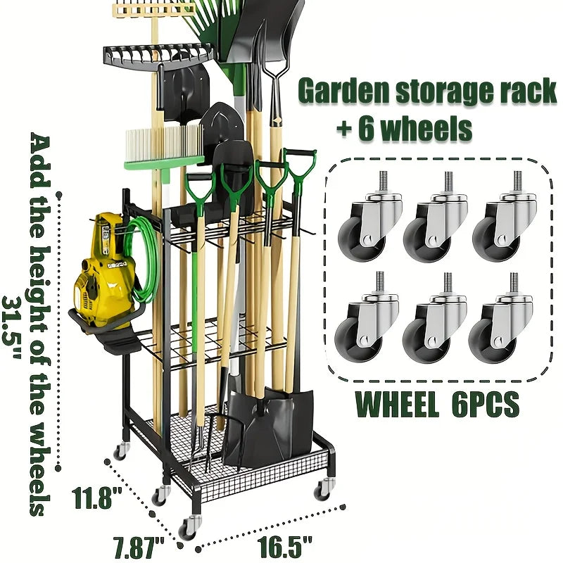 Garden Tool Rack Heavy Duty Steel For Garage Storage