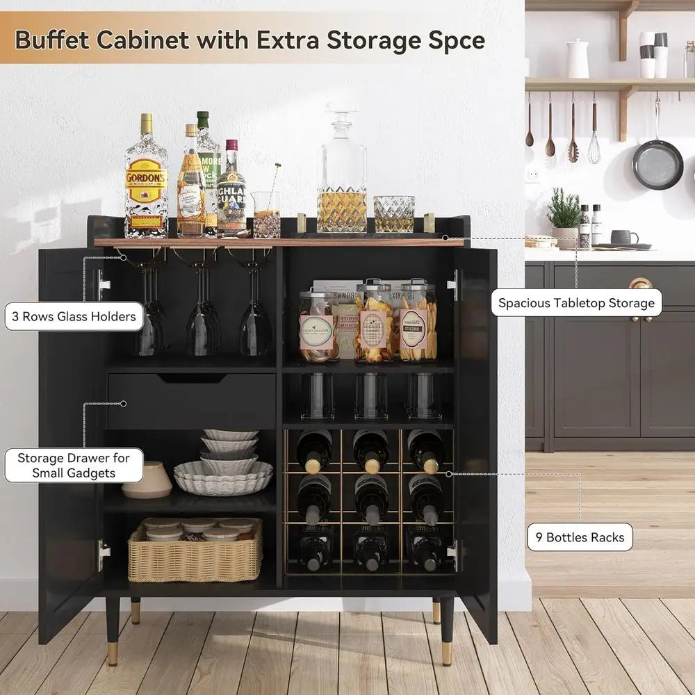 Wine And Liquor Storage Cabinet With Adjustable Shelves