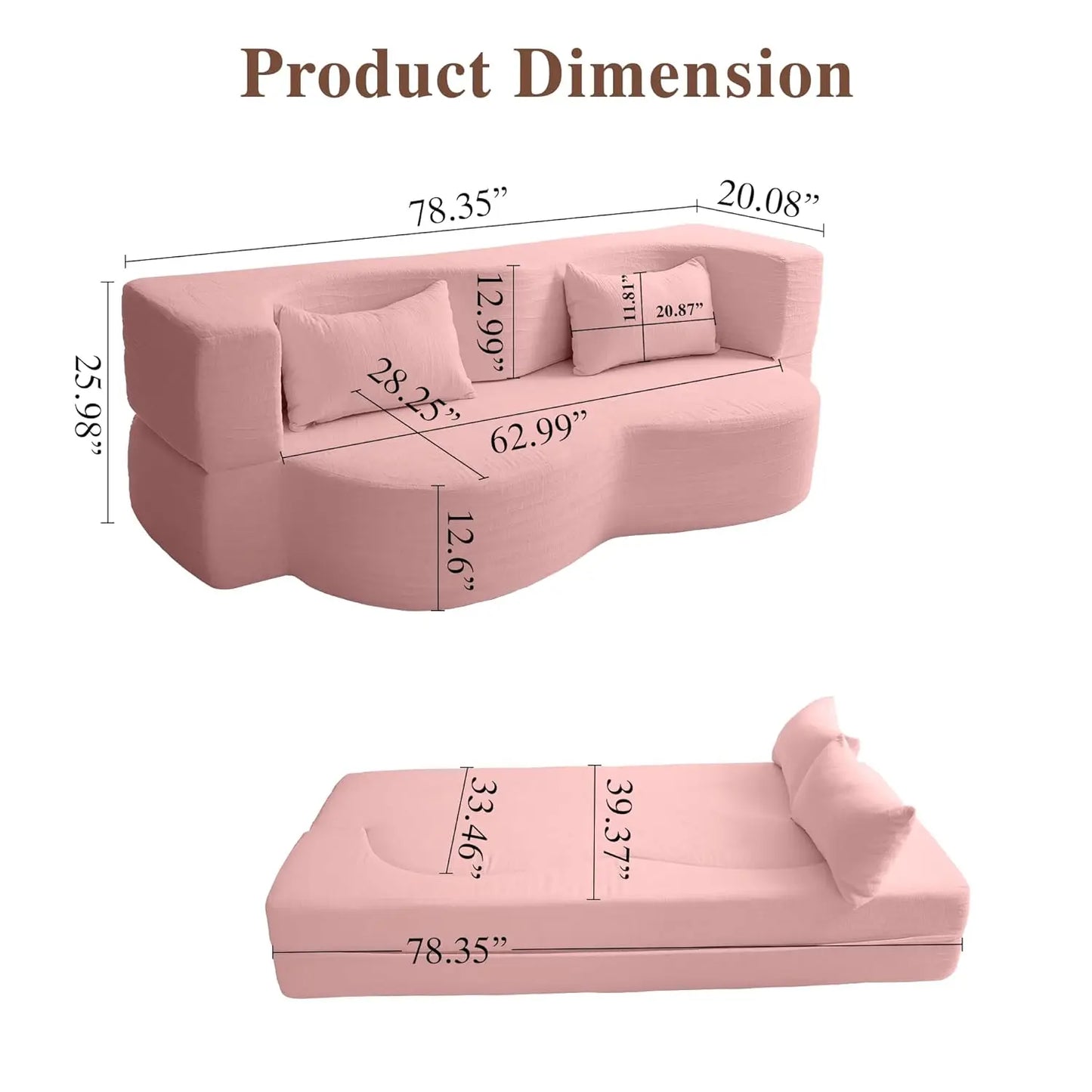 Convertible Sofa Bed 2in1 Teddy Fabric Loveseat With Pillow