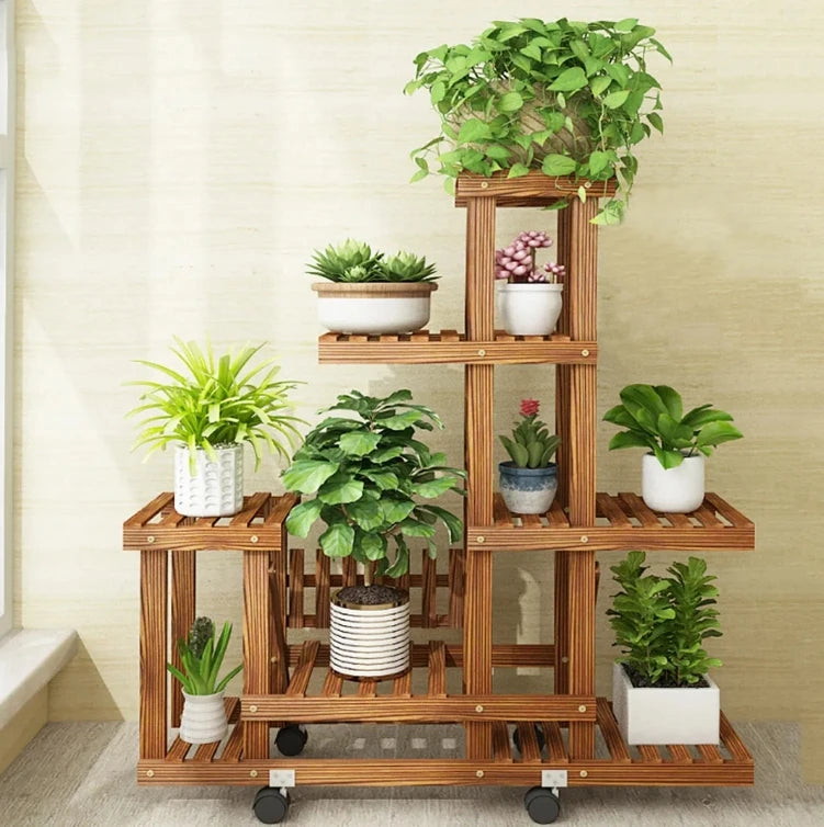 Hign-concerned Six Tier Wood Plant Stand Indoor Outdoor Patio