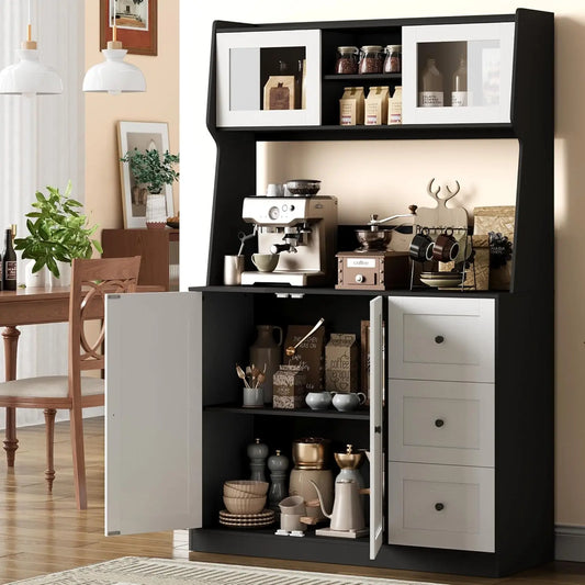 HiMISS Kitchen Pantry Cabinet Sideboard With Drawers And Adjustable Shelves