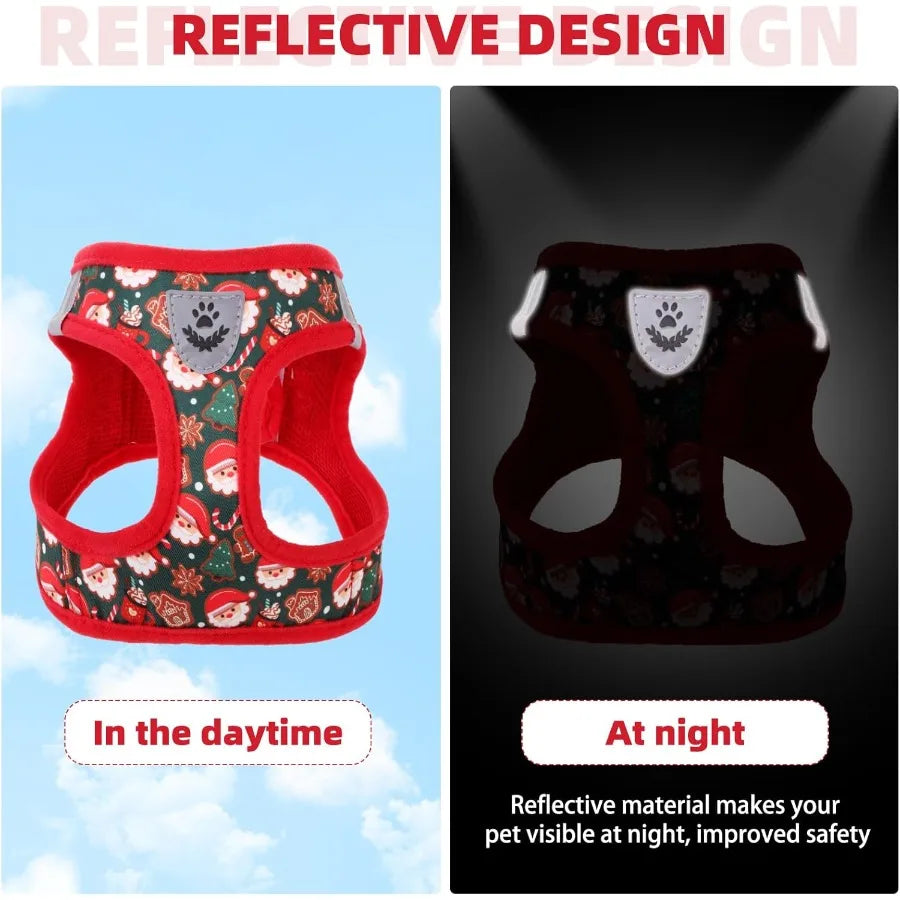 Christmas Dog Harness for Small Medium Dogs Stepin No Pull Soft Mesh Padded Adjustable and Reflective Pet Vest Harness Set with