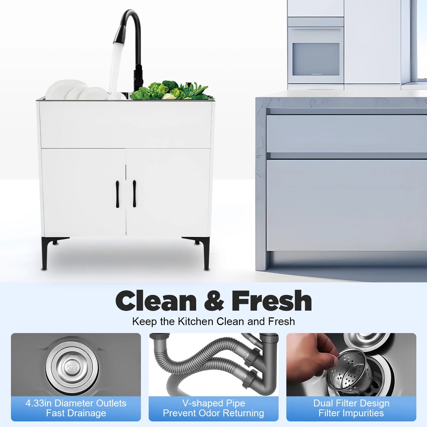 Bymaocar Pull Out Kitchen Faucet For Freestanding Double Basin