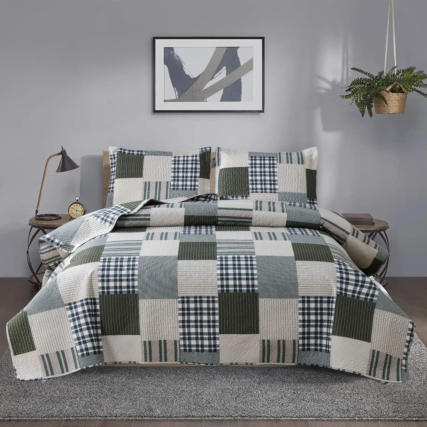 Nonecn Jiangsu Plaid Duvet Cover Set With Striped Pattern Shams