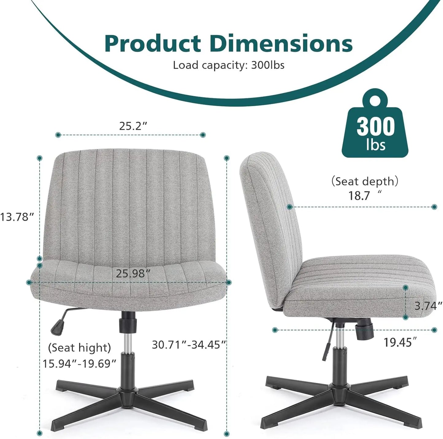 Criss Cross Legged Armless Swivel Chair Height Adjustable Padded Fabric