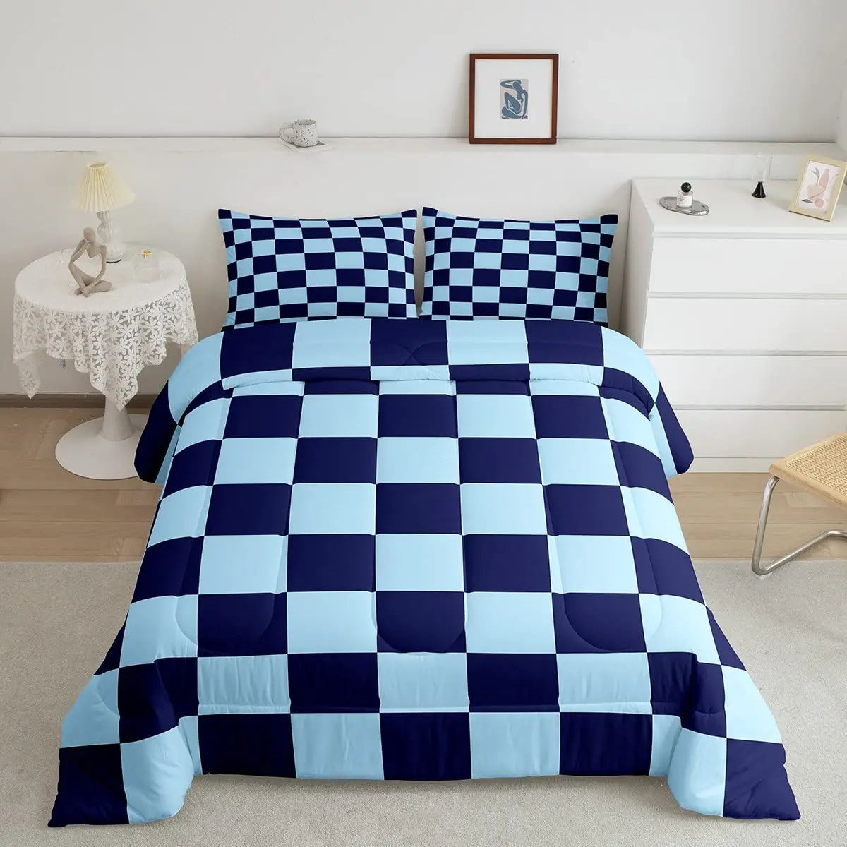 Jiangsu Plaid Duvet Cover Set With 2 Pillow Shams Premium