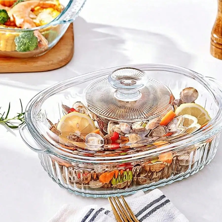 Borosilicate Glass Casserole Dish With Lid Oven Microwave Safe