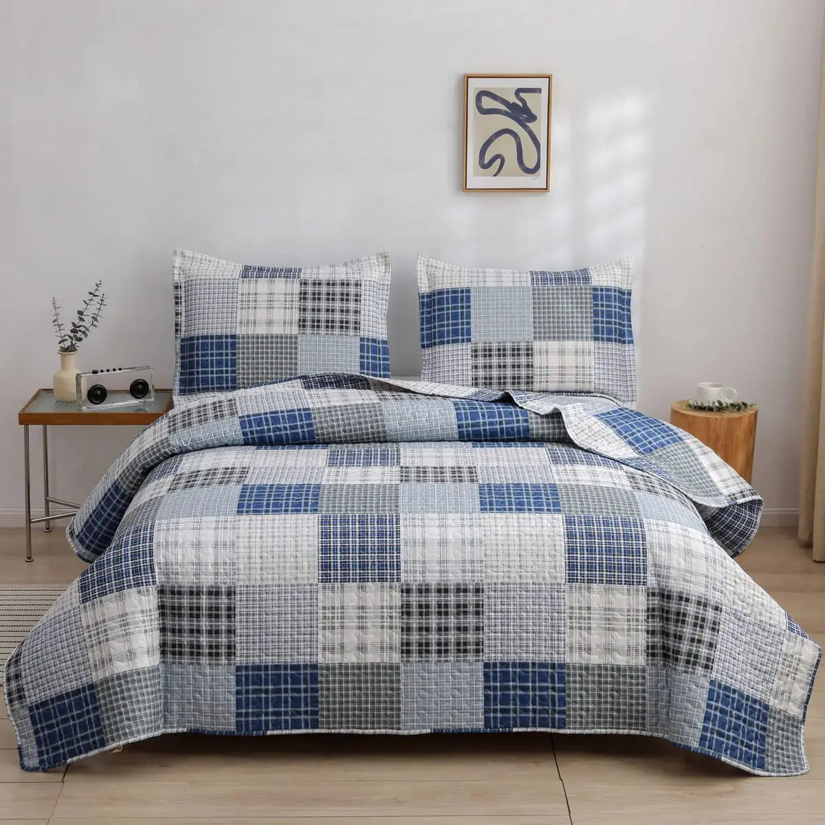 Jiangsu Plaid Duvet Cover Set With 2 Pillow Shams Premium