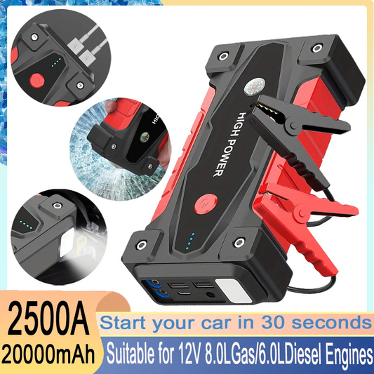 2500A Car Jump Starter Power Bank With QC3.0 LED Portable
