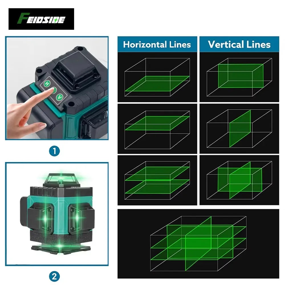 FEIDSIDE 16-Line 4D Laser Level Self Leveling With Tripod