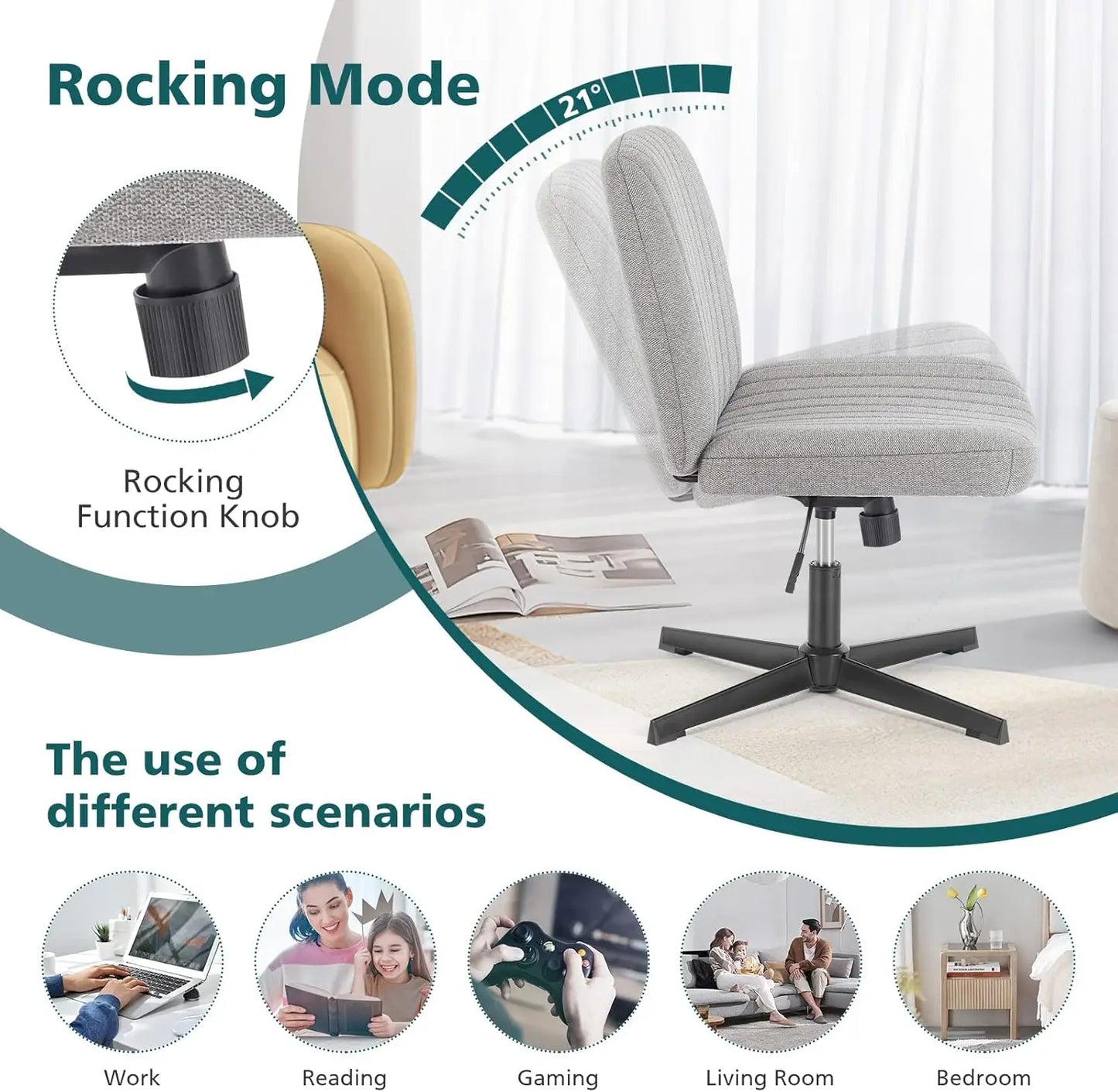 Criss Cross Legged Armless Swivel Chair Height Adjustable Padded Fabric