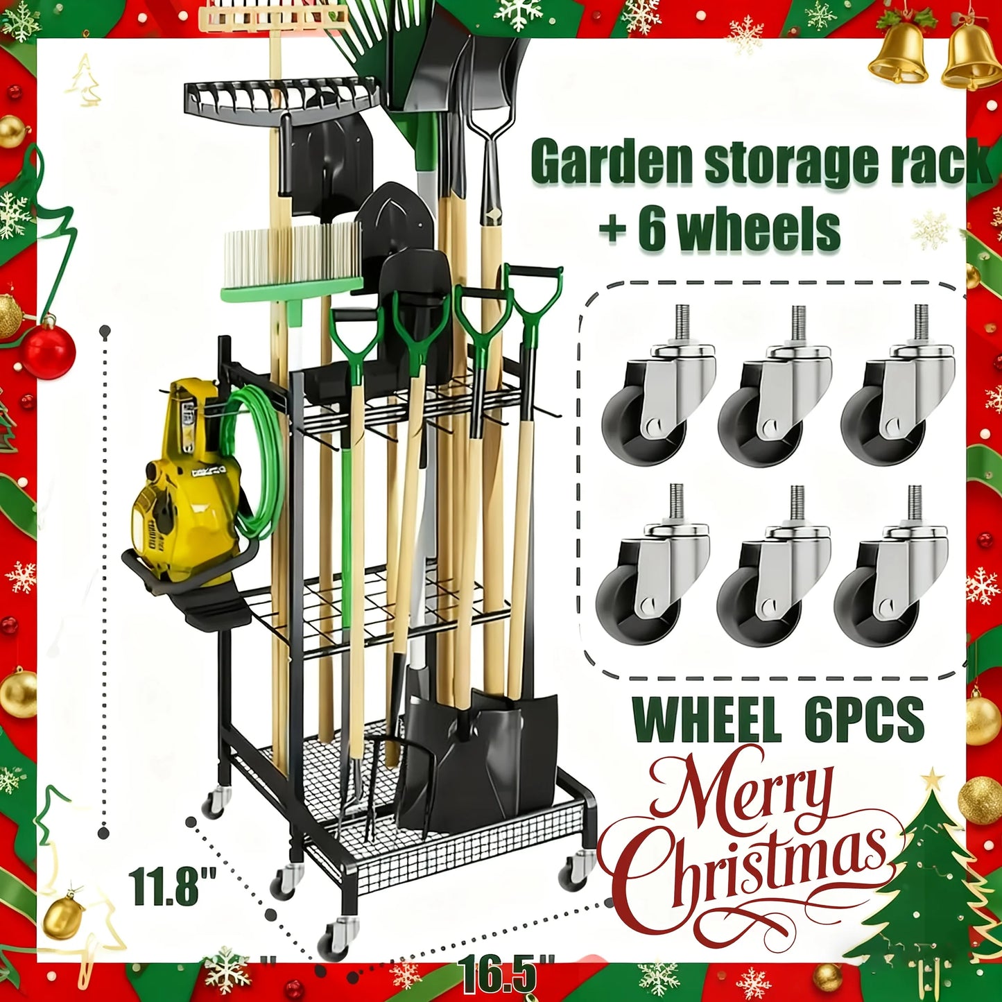 Garden Tool Rack Heavy Duty Steel For Garage Storage