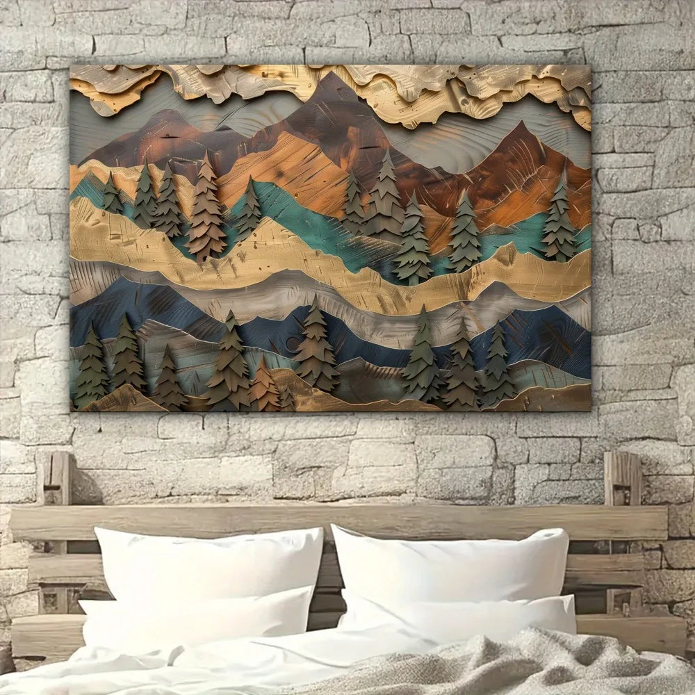 Hign-concerned Mountain And Pine Forest Wall Art Decor