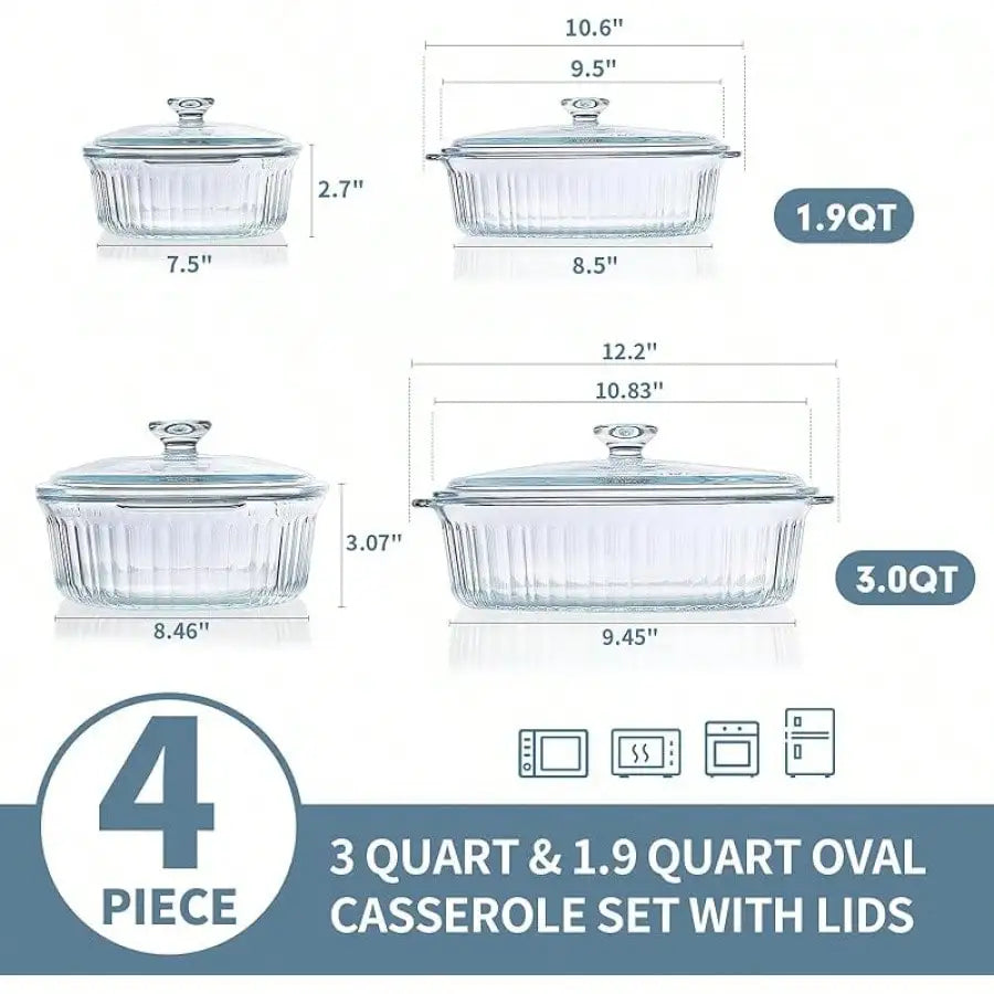 Borosilicate Glass Casserole Dish With Lid Oven Microwave Safe