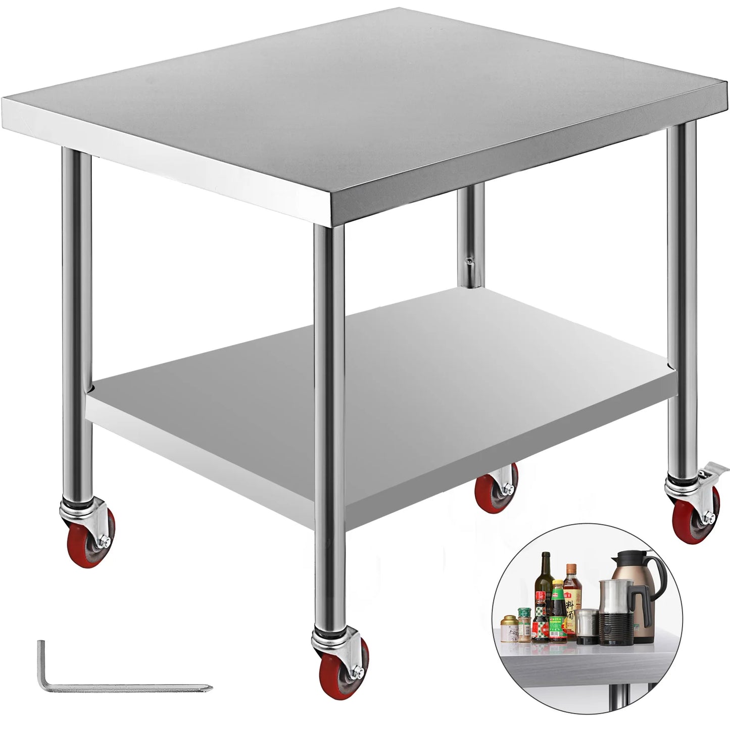 SucceBuy Stainless Steel Kitchen Worktable With Shelves And Caster Wheels